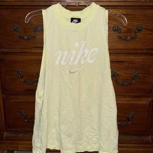 Nike Neon Yellow 100% Cotton Embroidered Logo Tank Top with Open Arm Holes